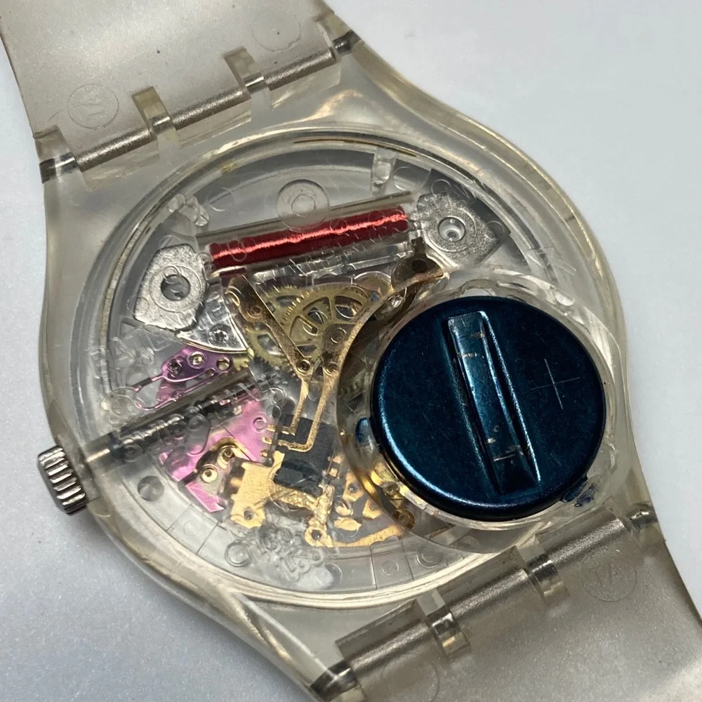 Swatch GZ159 jelly skeleton piano, clear strap and case, new battery, Y2K